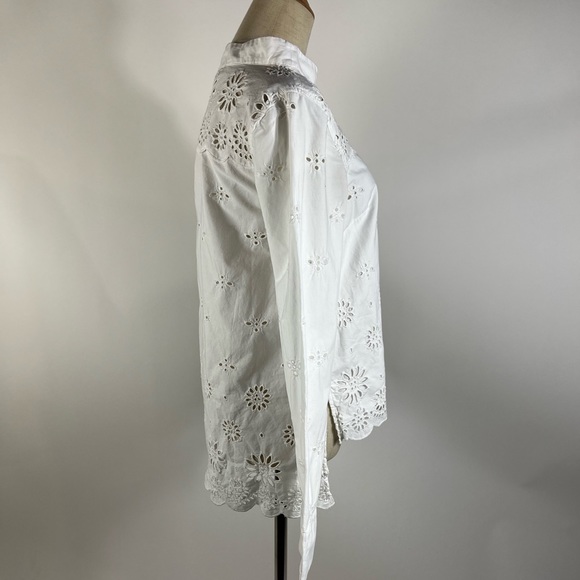 J. CREW Eyelet Boatneck White Cotton Long Sleeve Top Womens 2 - Picture 10 of 10
